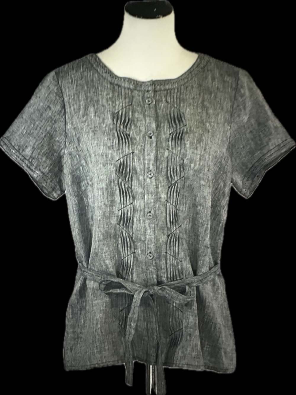 Vintage Carole Little Short-sleeve Button-up Linen Blouse ~ Medium